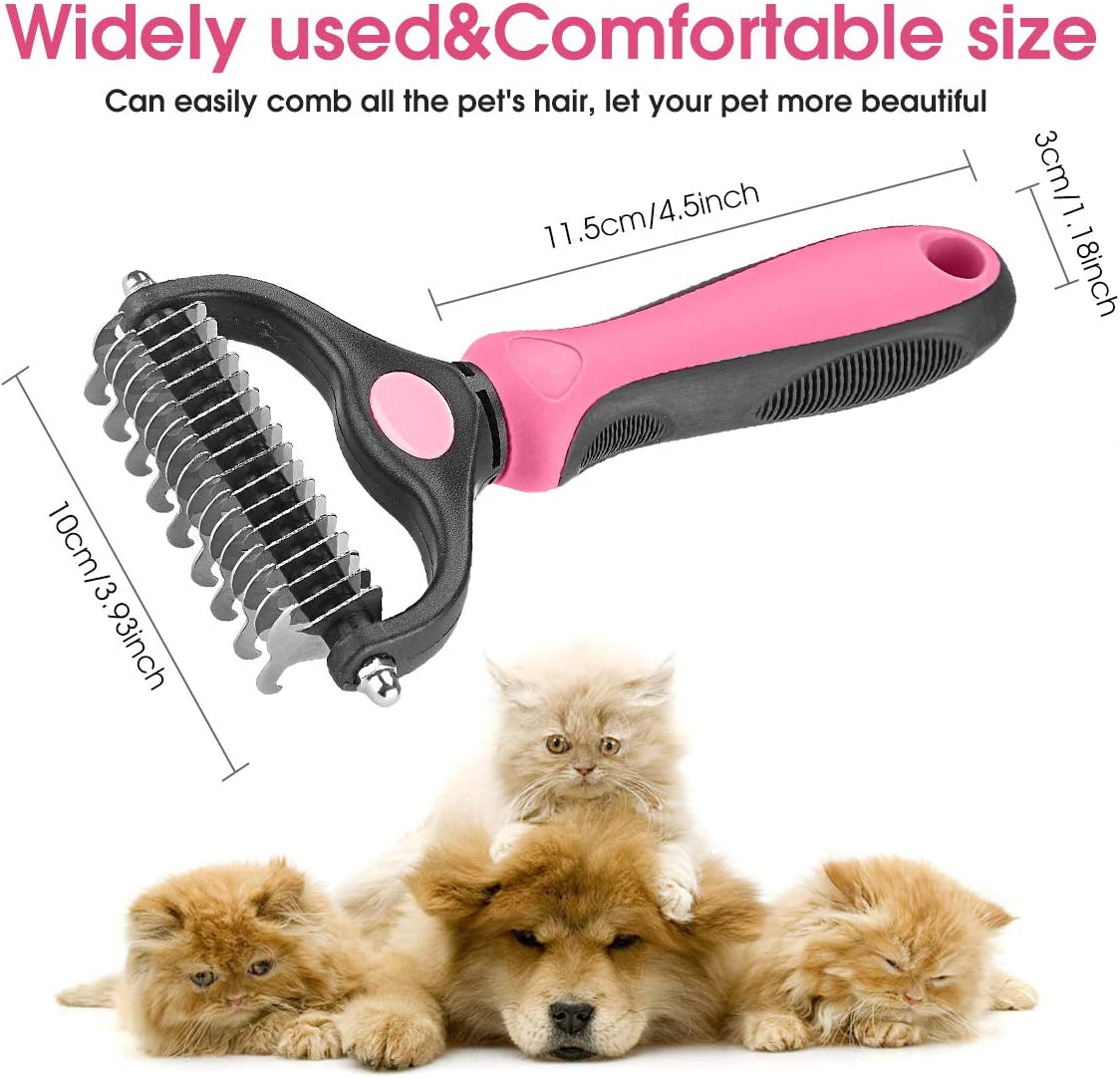 Pet Grooming Tool - 2 Sided Undercoat Rake for Cats and Dogs - Safe Dematting Comb for Easy Mats & Tangles Removing - No More Nasty Shedding and Flying Hair