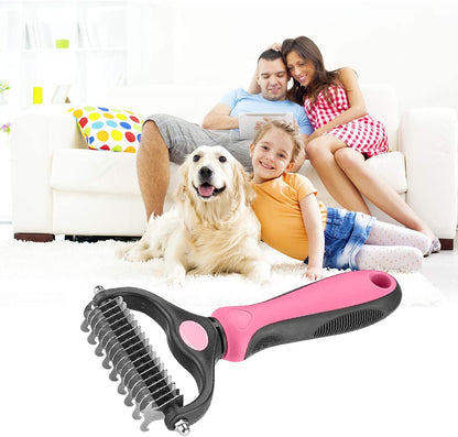 Pet Grooming Tool - 2 Sided Undercoat Rake for Cats and Dogs - Safe Dematting Comb for Easy Mats & Tangles Removing - No More Nasty Shedding and Flying Hair