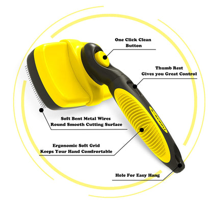 Self-Cleaning Slicker Dog/Cat Brush and Comb Kit,Cat/Dog Brush and Comb for Shedding and Grooming Long/Short Hair and Large/Small Dogs, Cats, Rabbits, Pets - Dematting Comb. (Yellow)