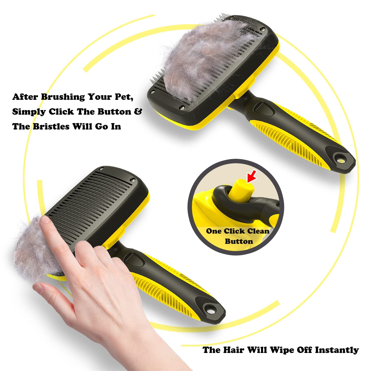 Self-Cleaning Slicker Dog/Cat Brush and Comb Kit,Cat/Dog Brush and Comb for Shedding and Grooming Long/Short Hair and Large/Small Dogs, Cats, Rabbits, Pets - Dematting Comb. (Yellow)