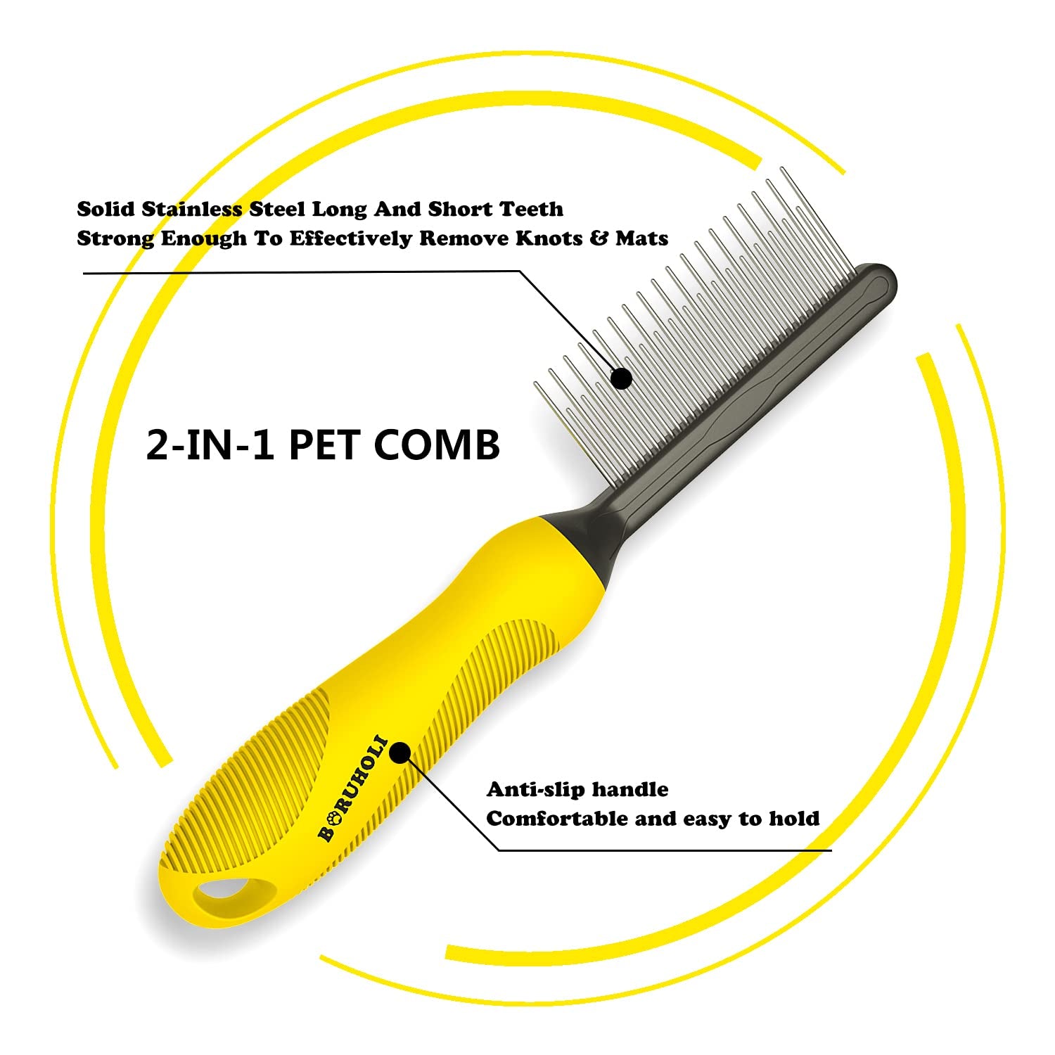 Self-Cleaning Slicker Dog/Cat Brush and Comb Kit,Cat/Dog Brush and Comb for Shedding and Grooming Long/Short Hair and Large/Small Dogs, Cats, Rabbits, Pets - Dematting Comb. (Yellow)