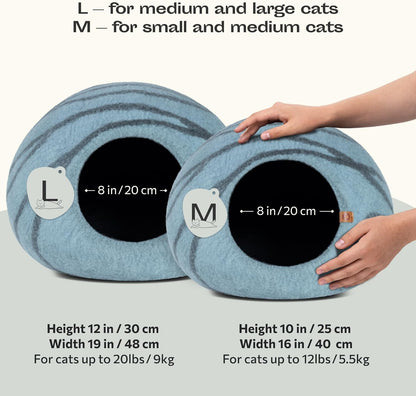 Cat Bed Cave Premium Felt - Handmade 100% Merino Wool Bed for Cats and Kittens (Light Shades) (Medium, Aquamarine)