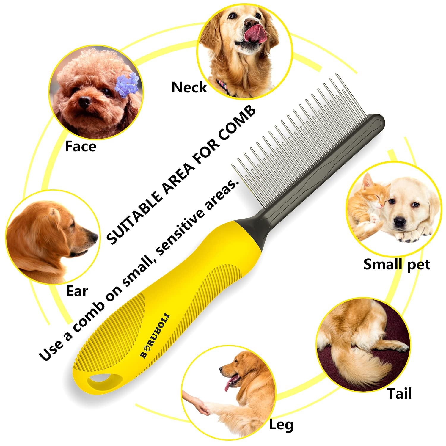 Self-Cleaning Slicker Dog/Cat Brush and Comb Kit,Cat/Dog Brush and Comb for Shedding and Grooming Long/Short Hair and Large/Small Dogs, Cats, Rabbits, Pets - Dematting Comb. (Yellow)