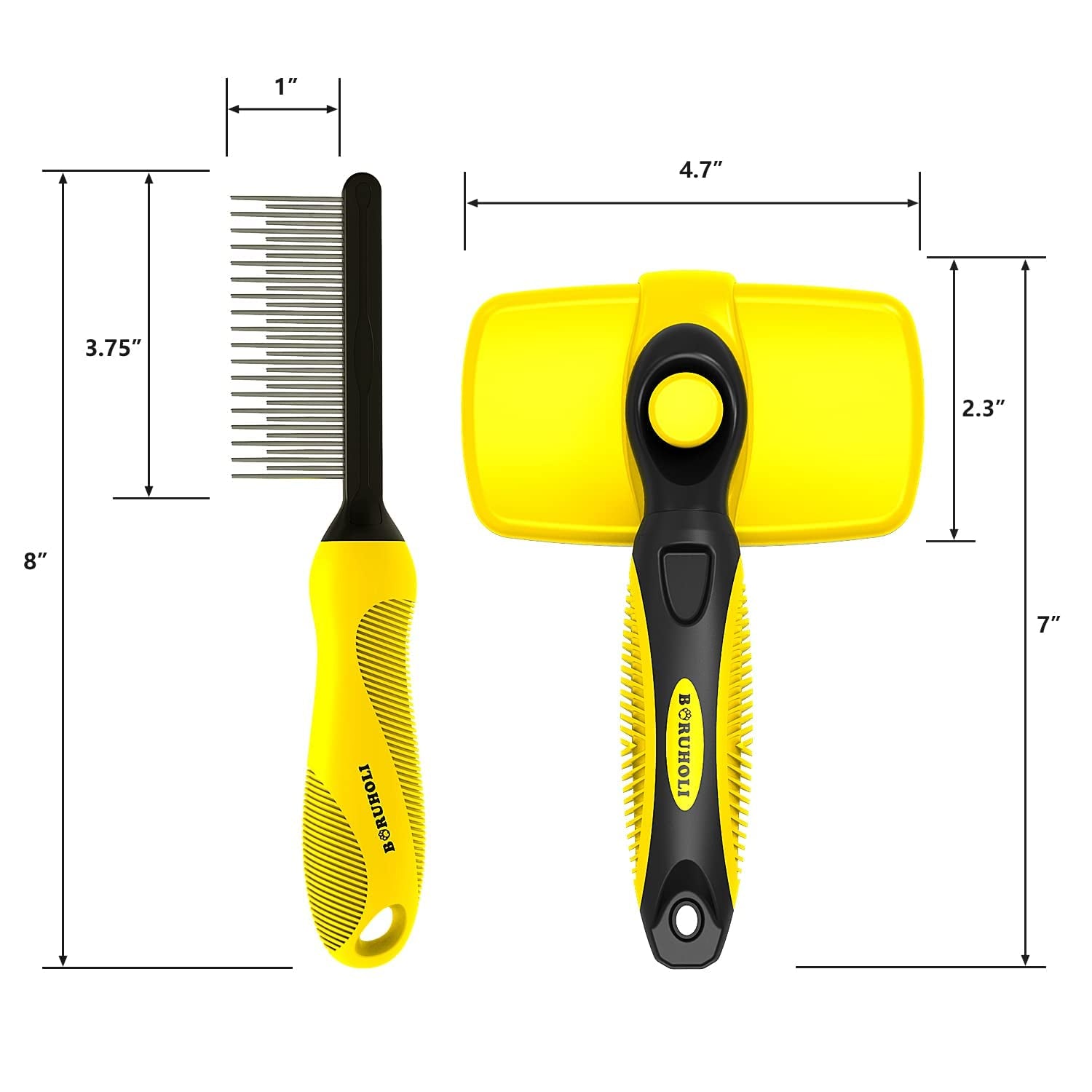 Self-Cleaning Slicker Dog/Cat Brush and Comb Kit,Cat/Dog Brush and Comb for Shedding and Grooming Long/Short Hair and Large/Small Dogs, Cats, Rabbits, Pets - Dematting Comb. (Yellow)