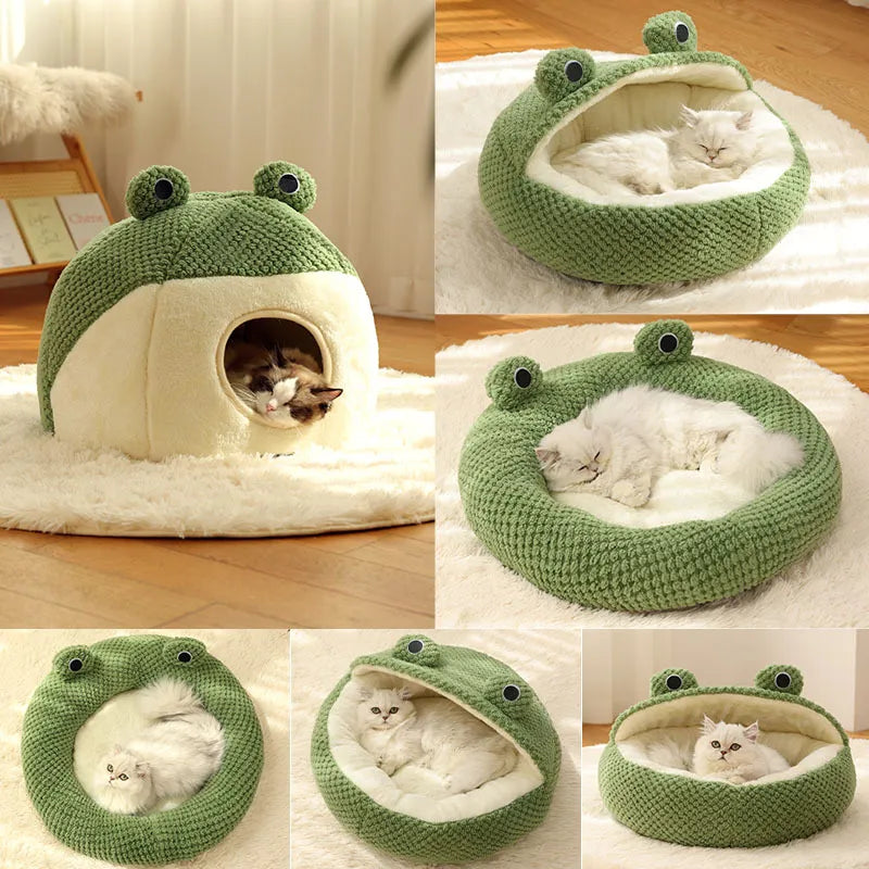 Pet Cat Dog Nest Little Frog Series Warm Plush Mat Autumn Winter Pet House Full Package Nest for Small Cats Dogs within 5KG